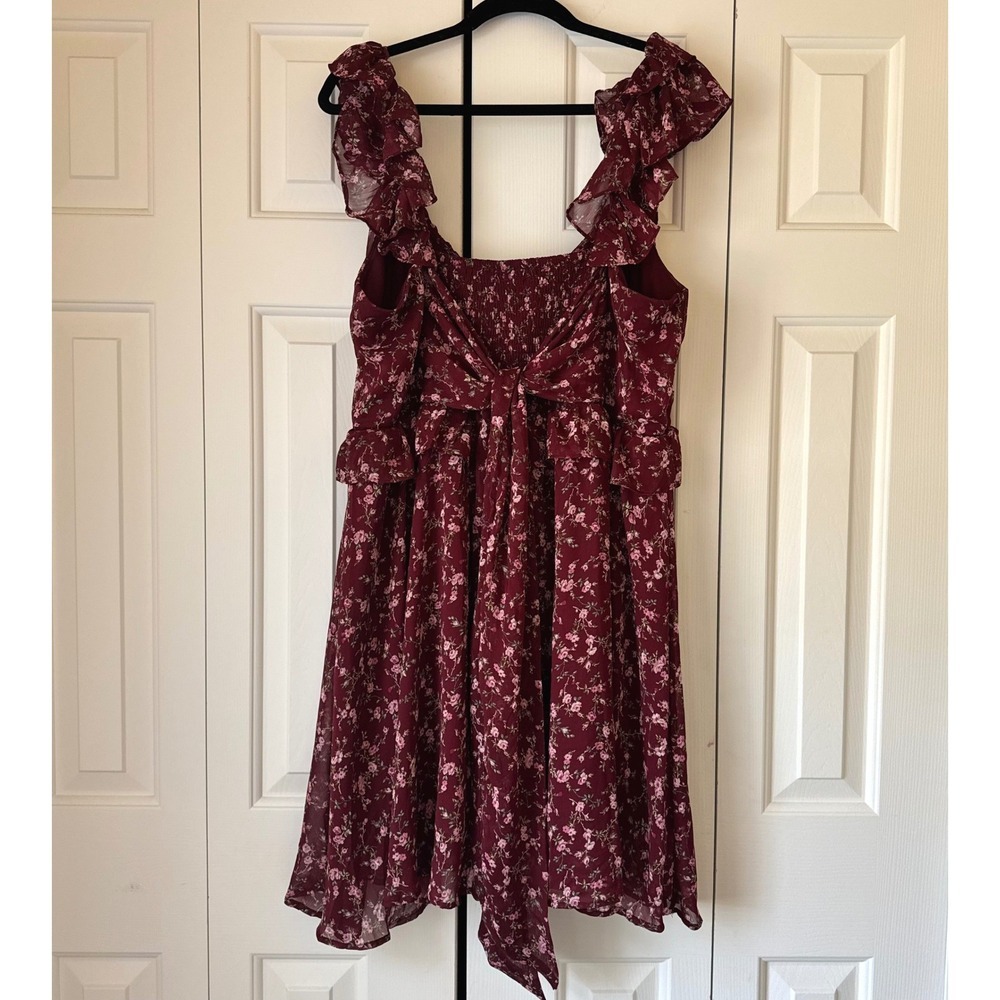 Altar'd State Ciel Burgundy Floral Ruffle Mini Dress Size B NWT - Picture 2 of 5